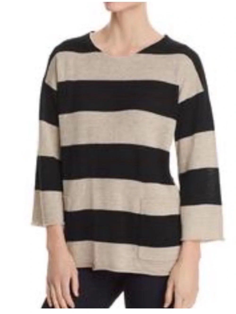 Eileen Fisher Organic Linen Striped Pullover‎ Sweater XL Crewneck 3/4 Sleeve - Picture 6 of 6